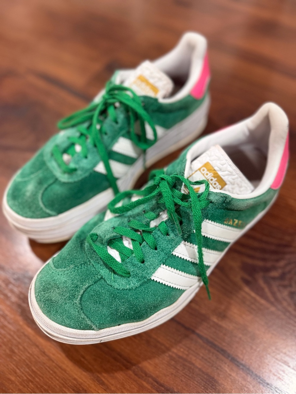 Adidas Gazelle Bold - Green / Cloud White / Lucid Pink - Size 8.5